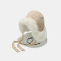 Thermal Ribbed Knit Ear Flap Hat with Fuzzy Ties