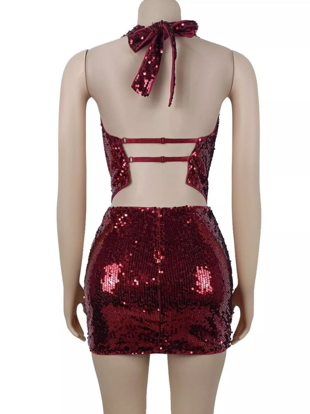 Sequin Halter Neck Crop Top and Mini Skirt Two-Piece Set