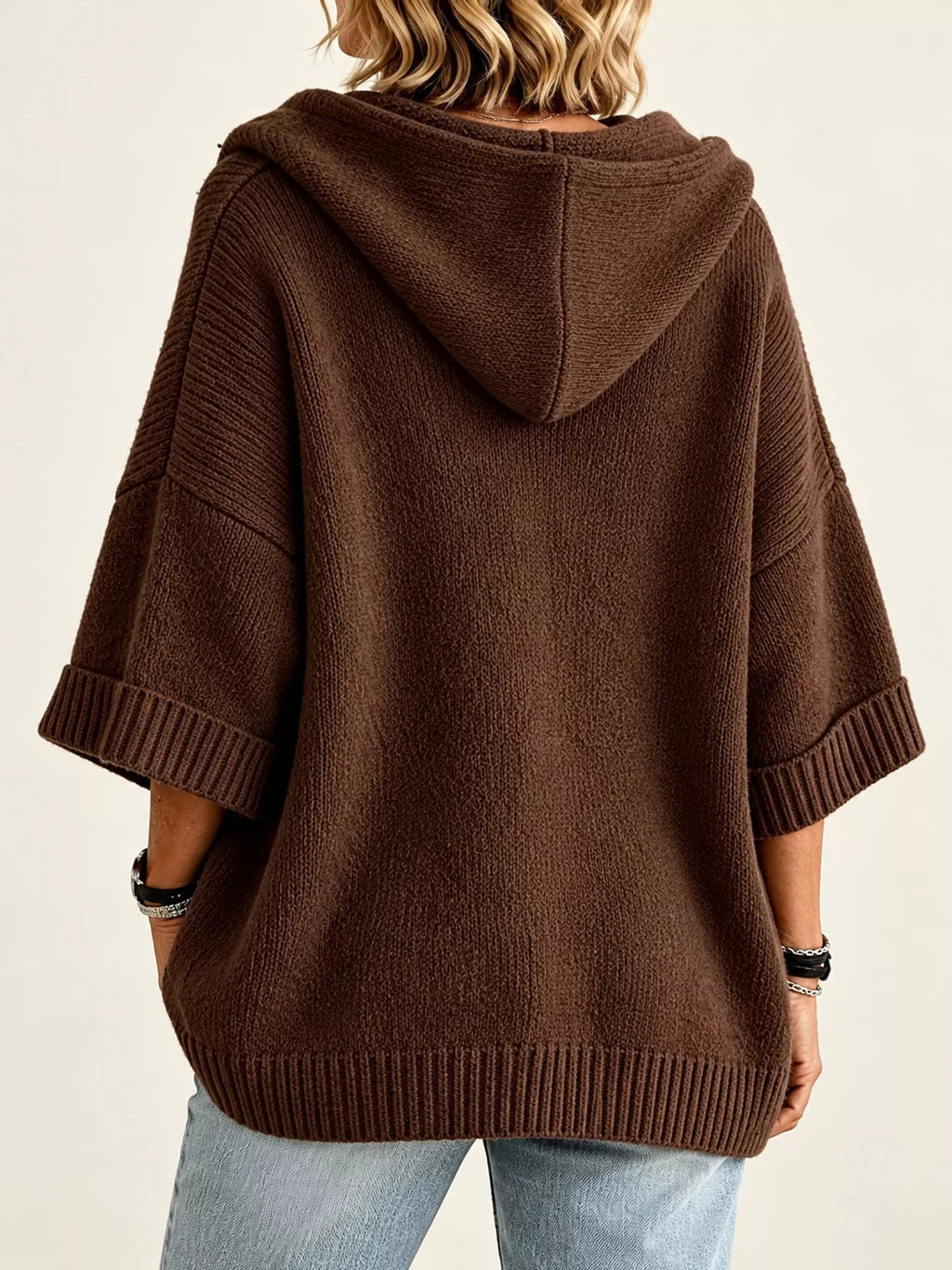 Full Size Hooded Open-Front Knit Cardigan Plus Size