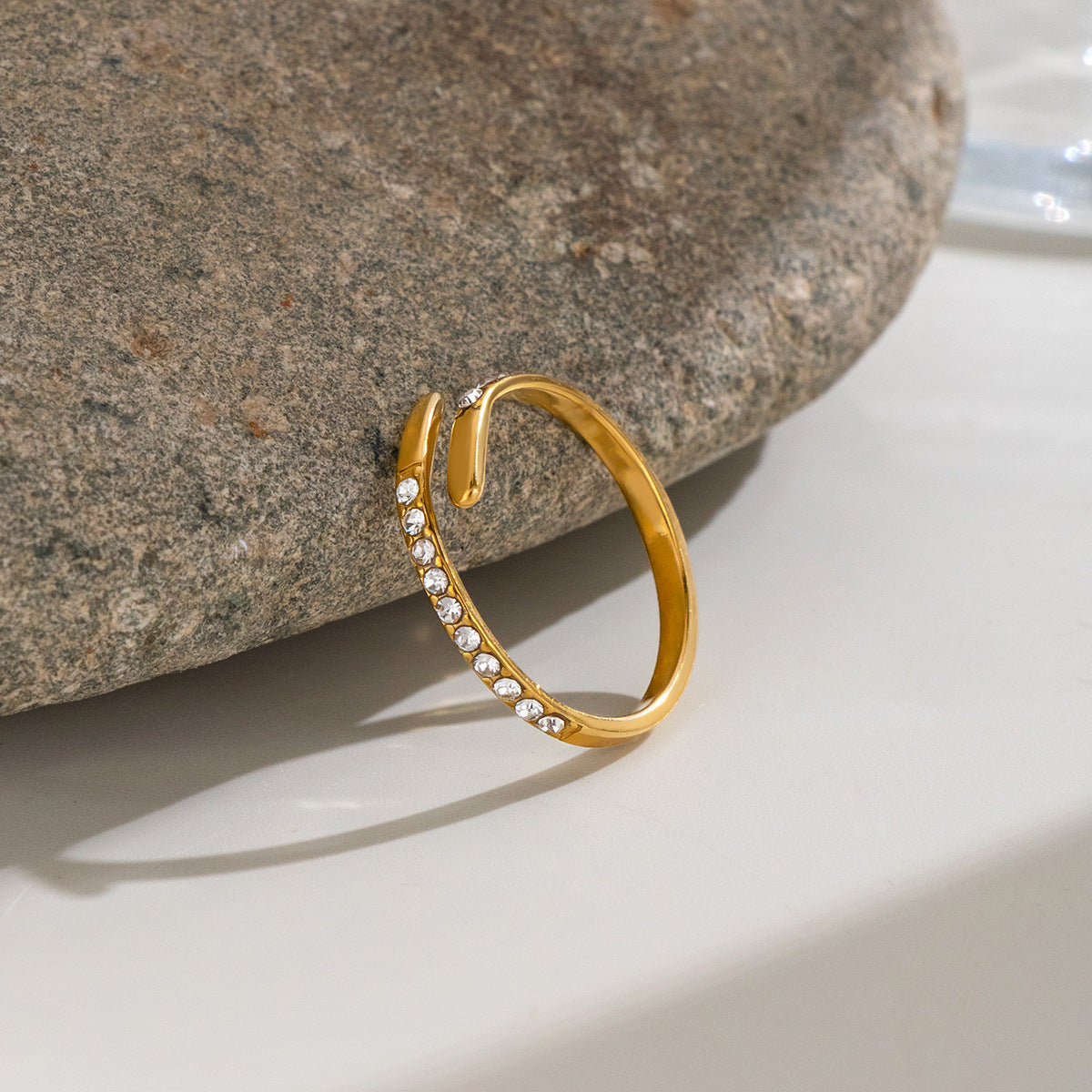Stainless Steel Open Ring With Rhinestones