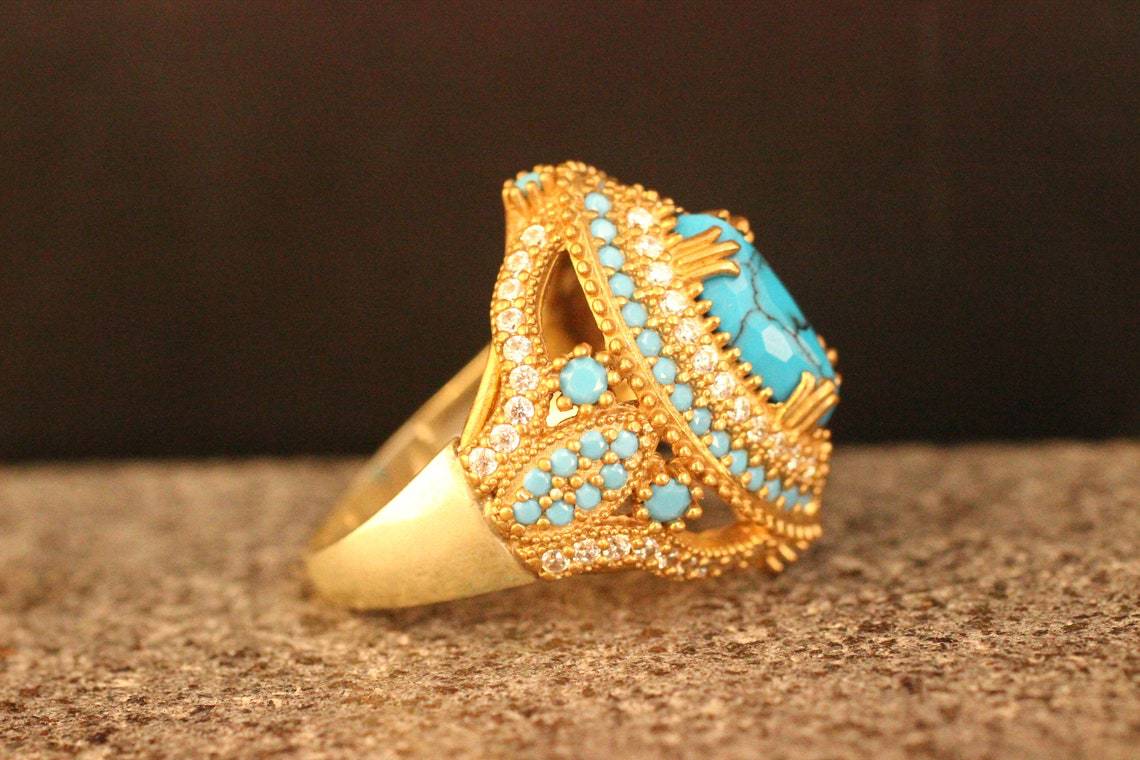 European And American Fashion Court Inlaid Ring Cross-border Wish Popular Ring Bohemian Retro Ring