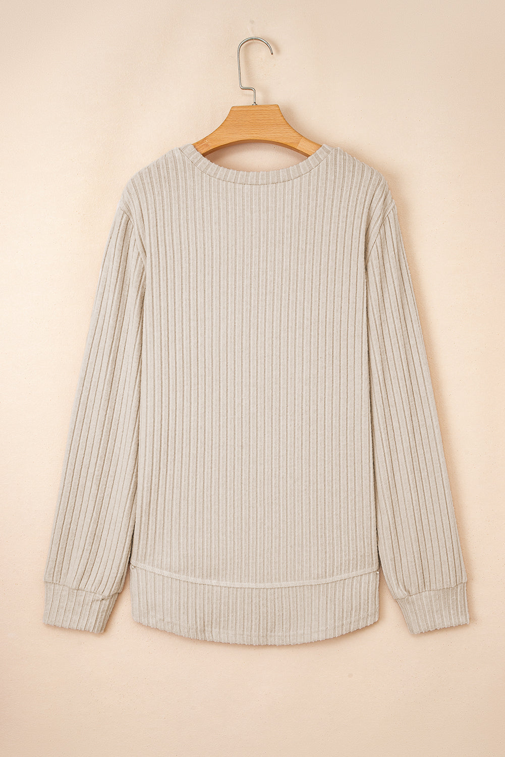 Solid Ribbed Knit Textured Round Neck Top