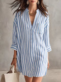 Full Size Striped Linen Shirt Mini Dress Plus Size