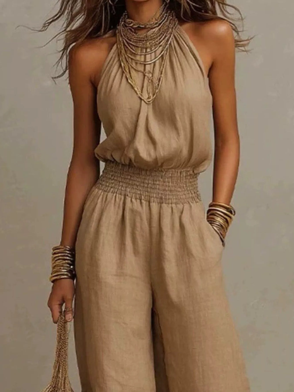 Elegant Halter Neck Wide-Leg Jumpsuit