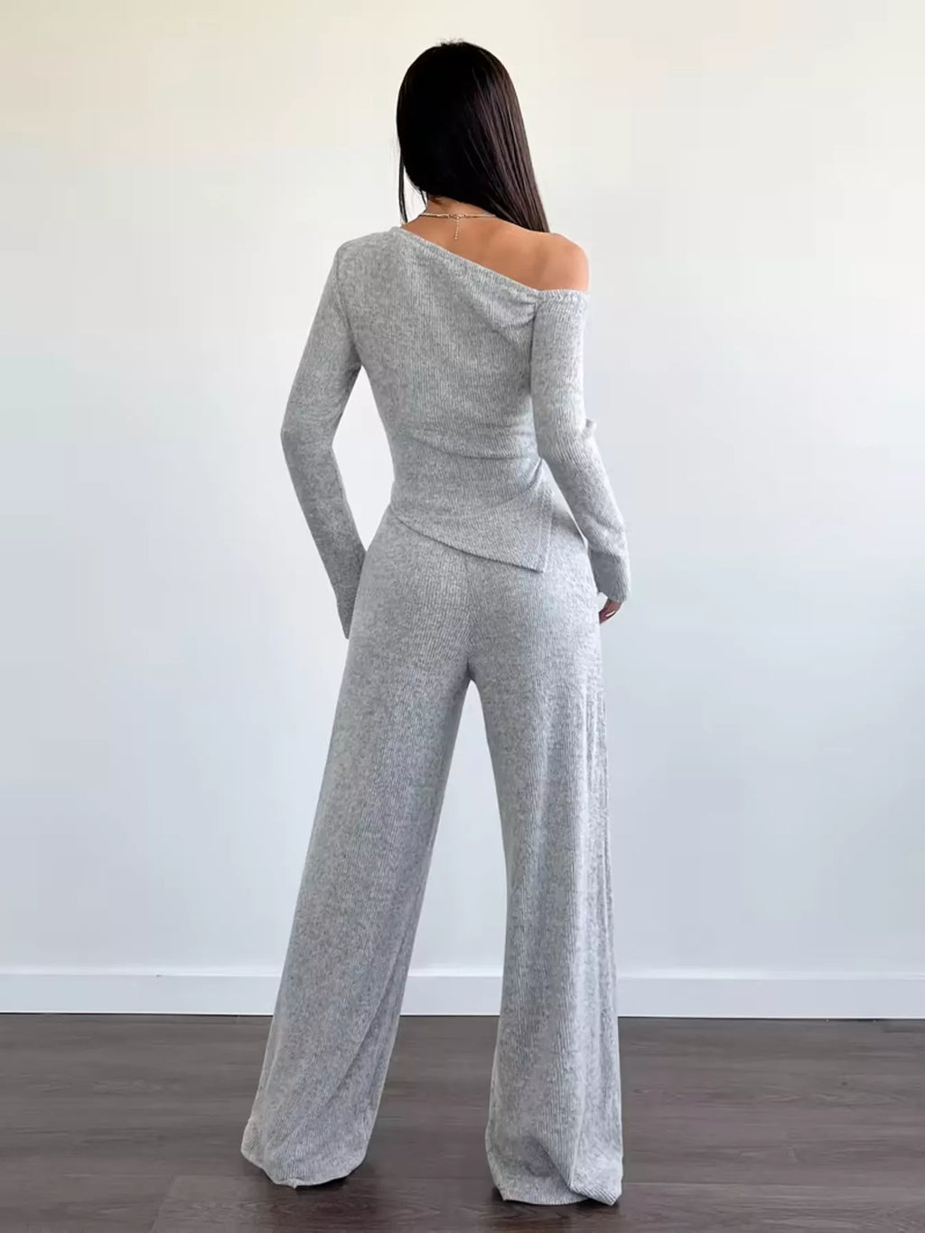 Chic One-Shoulder Asymmetrical Top and Wide-Leg Pants Set