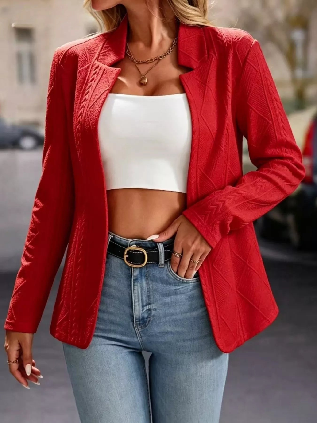 Textured Open Front Blazer