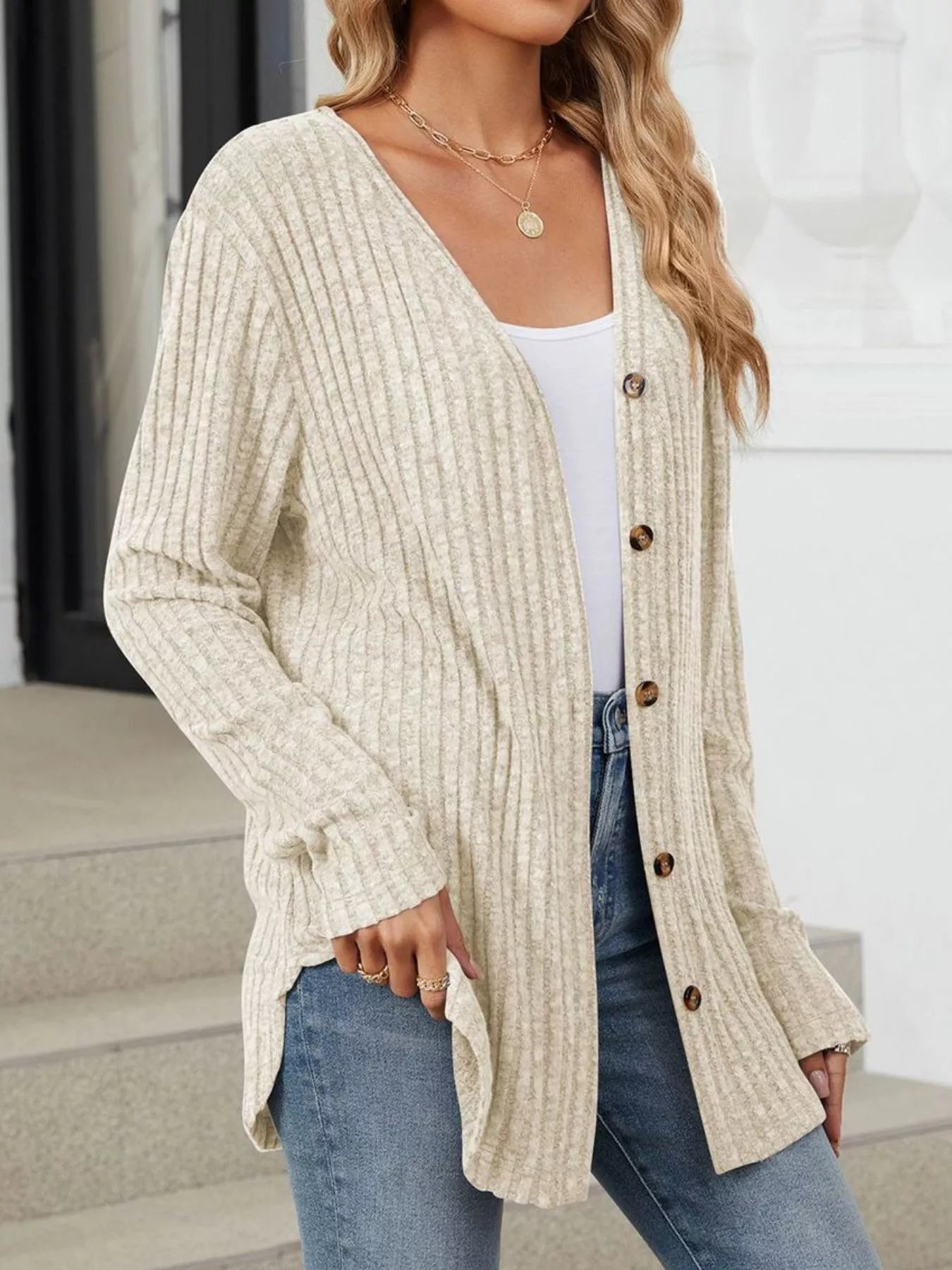 Ribbed Button-Up Cardigan