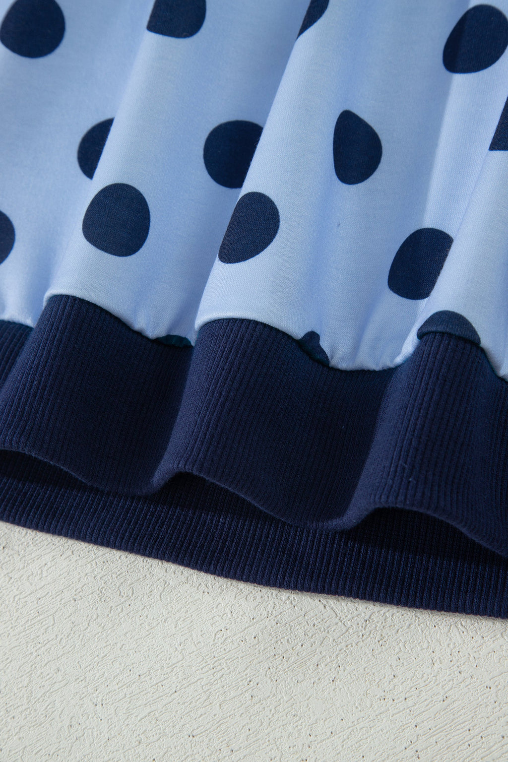 Blue Color Block Trim Polka Dot Casual Tee