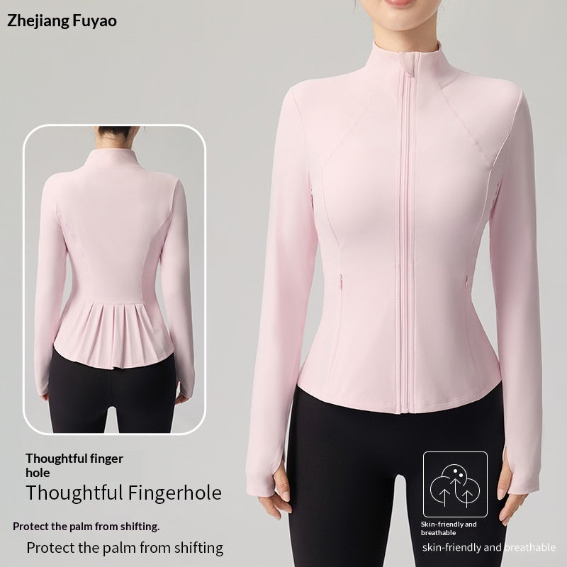 Women's Slimming Yoga Top With Stand-Up Collar - Lightweight Sports Cardigan For Fitness Gym Workout