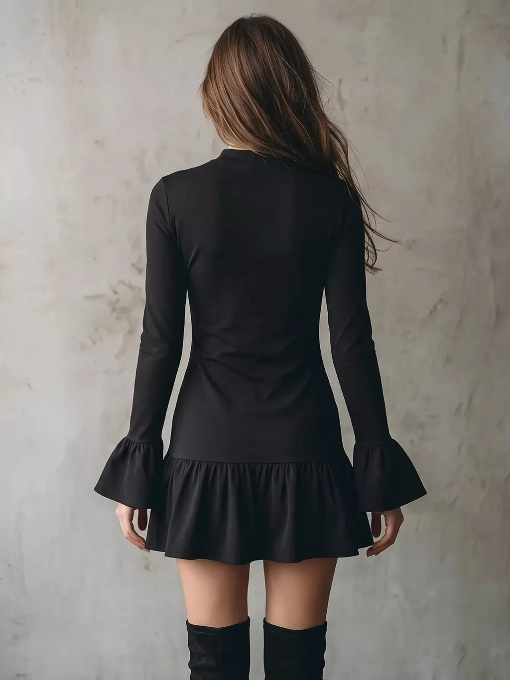 Long-Sleeve Ruffle Hem Mini Dress