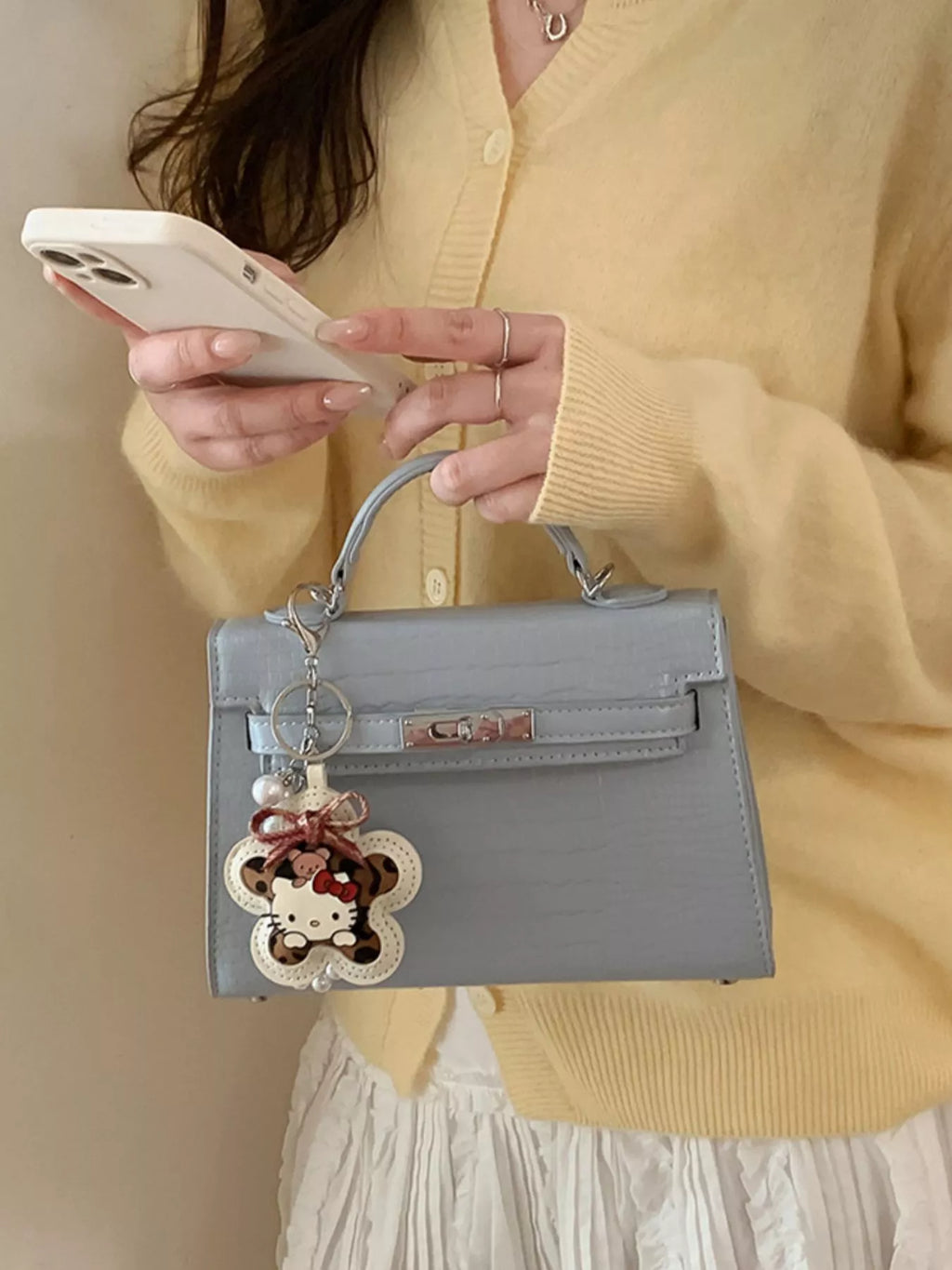 Croc-Embossed Top-Handle Crossbody Bag