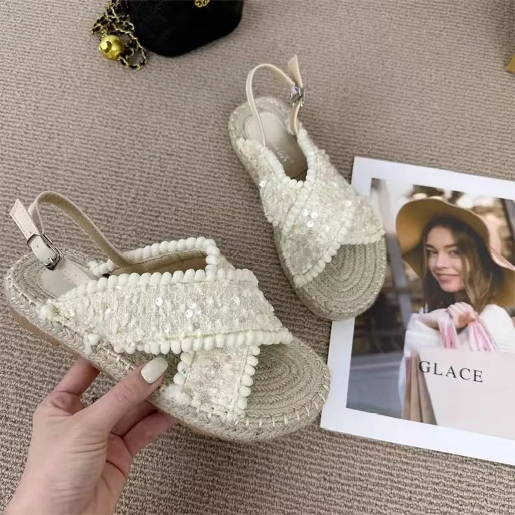 Sequin Open Toe Platform Sandals