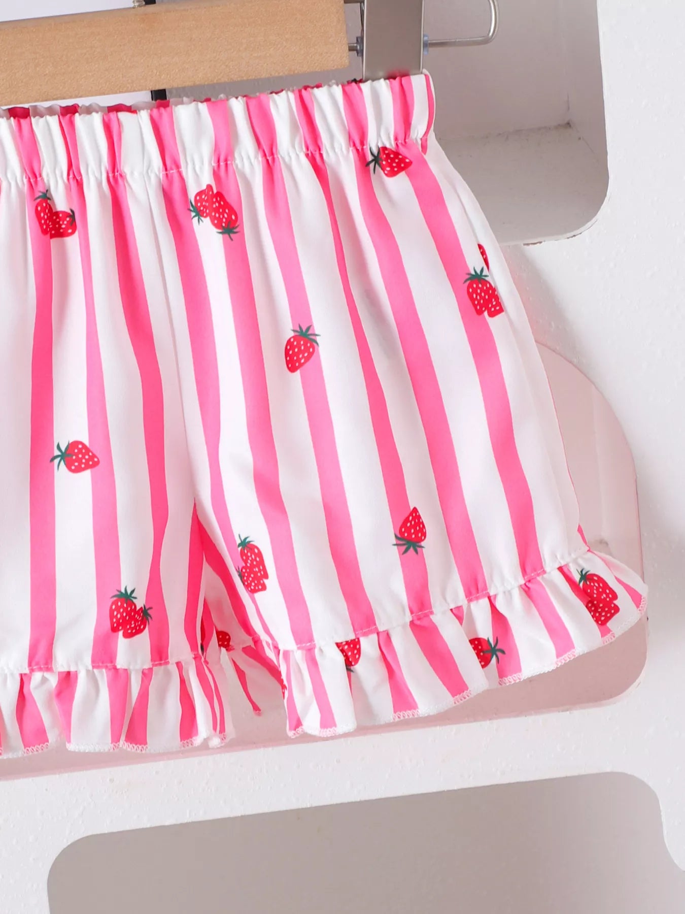 Children's Bow Ruffled Striped Top and Shorts Set