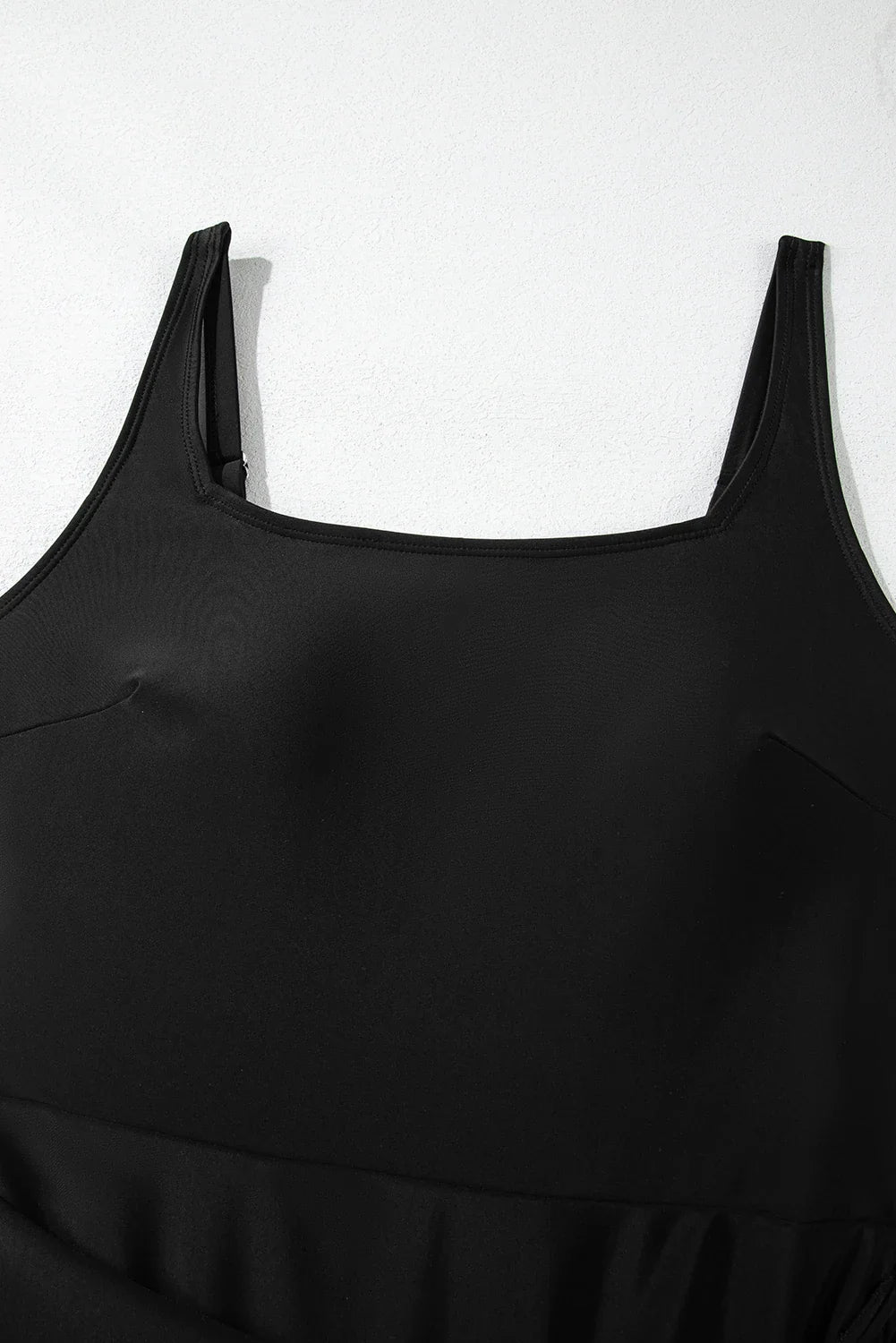 Solid Wrap Tie Waist Square Neck Swim Dress