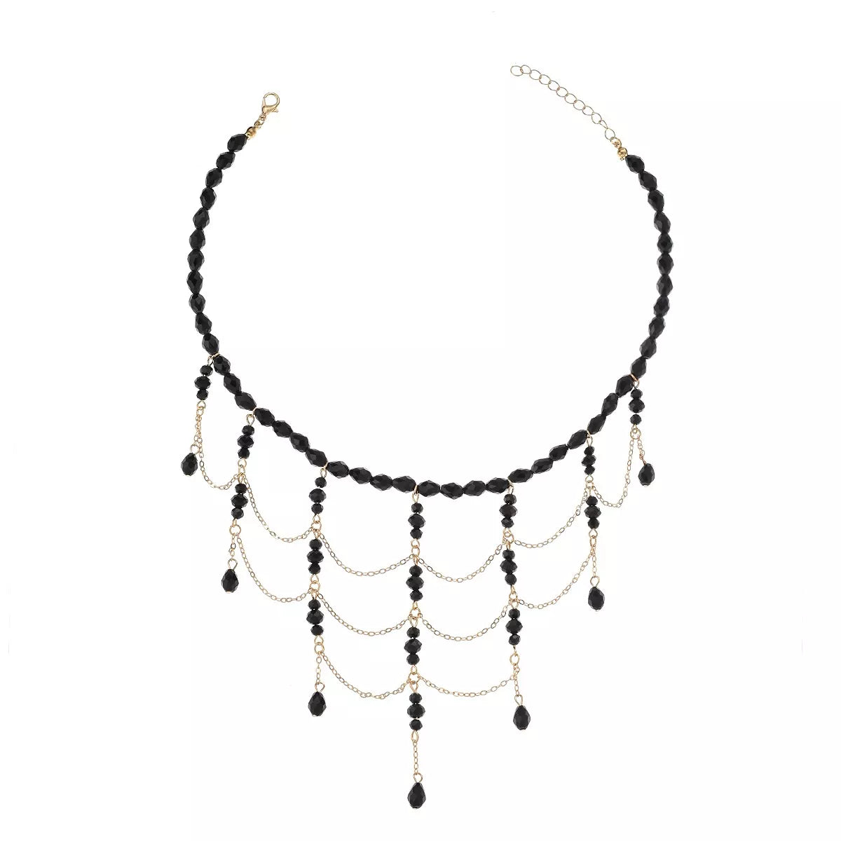 Beaded Choker Necklace with Draping Chains