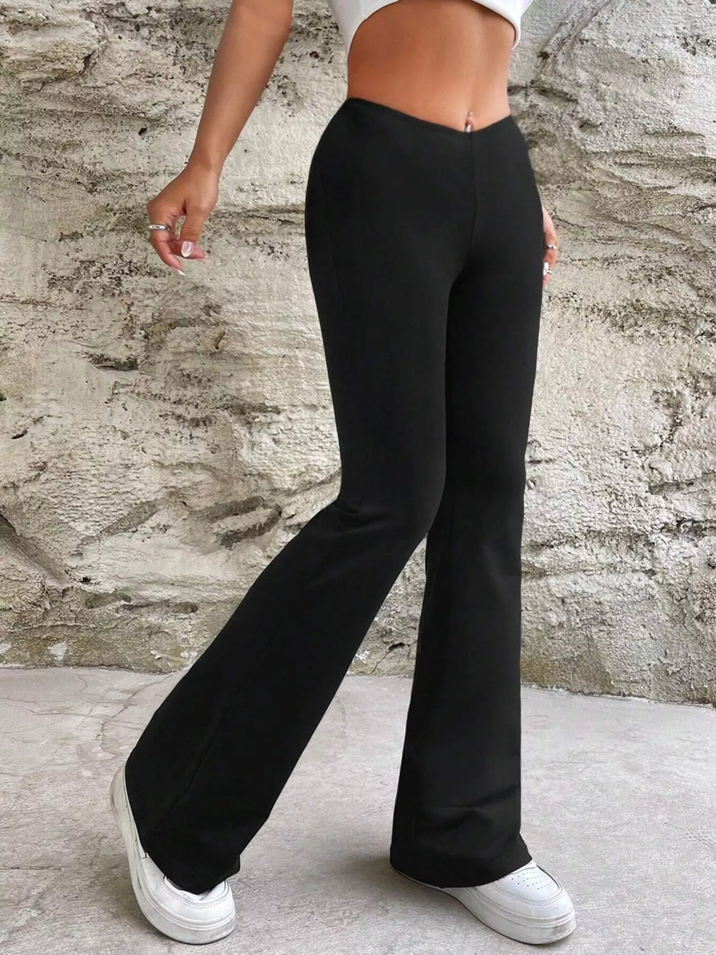 High-Waisted V-Cut Flare Leg Pants
