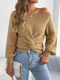 Off-Shoulder Twist Front Textured Knit Top