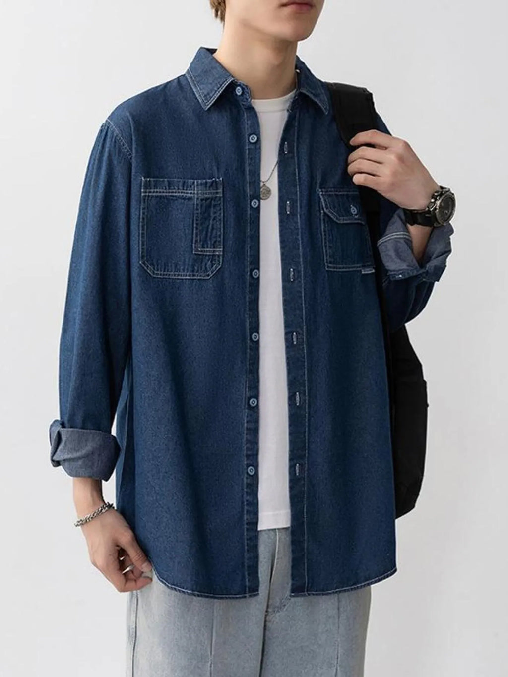 Men's Plus Size Casual Long Sleeve Denim Shirt