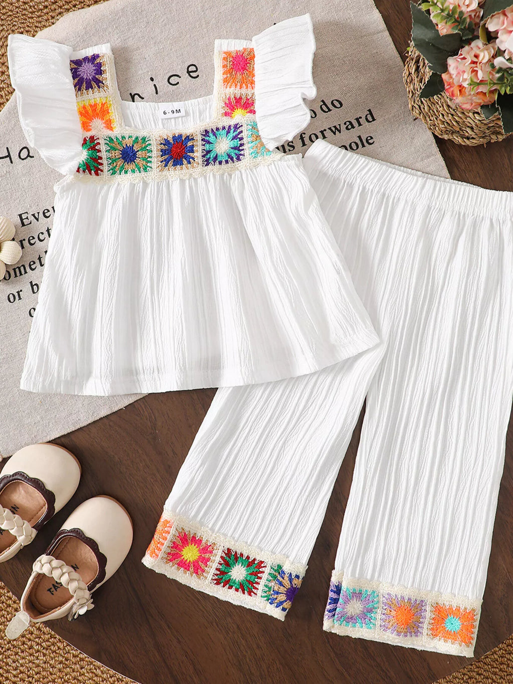 Children's Crochet Trimmed Top and Pants Set