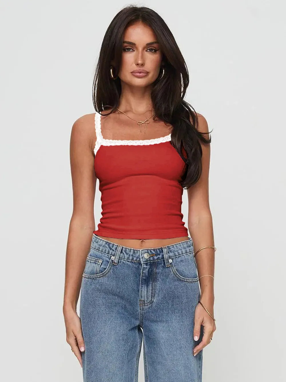 Lace Trim Cropped Cami Top