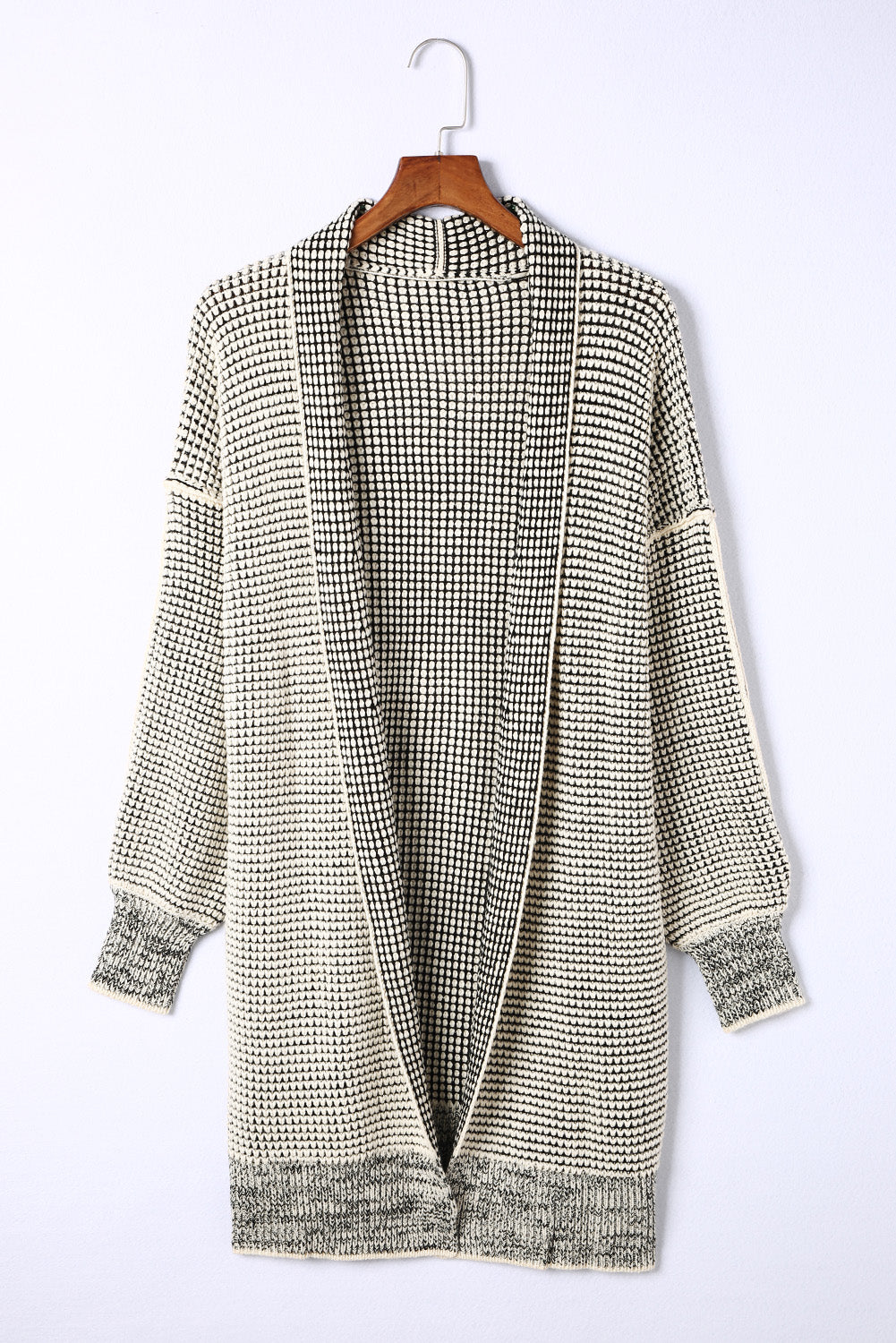 Plaid Textured Knitted Open Front Cardigan