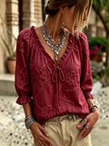 Floral Tie Neck 3/4 Sleeve Blouse