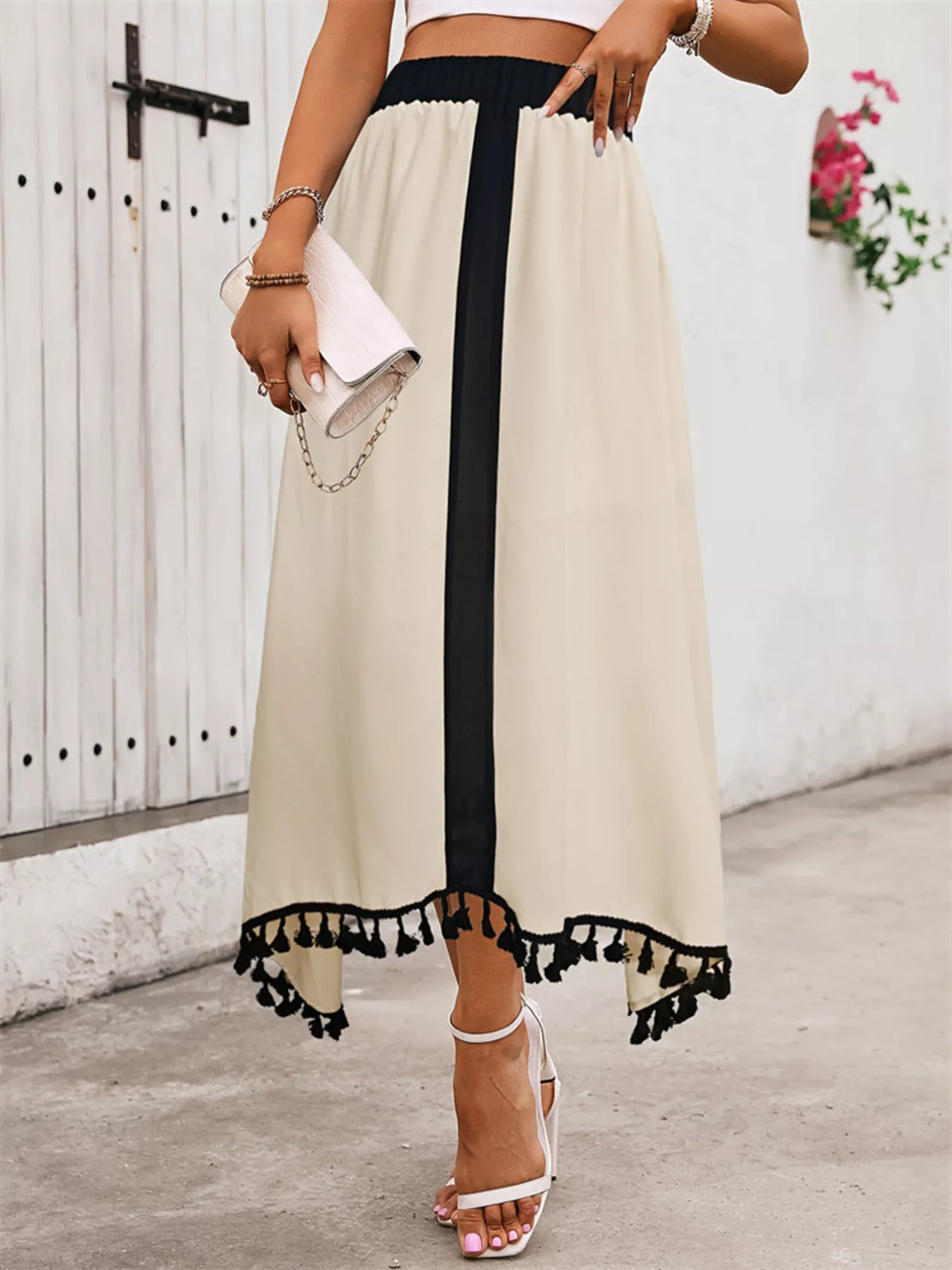 Tassel Trim High Waist Skirt