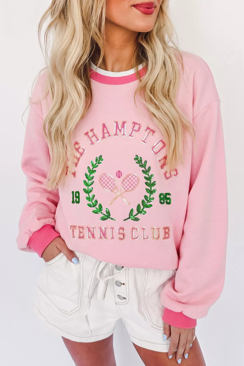 Embroidered Tennis Club Crew Neck Pullover Sweatshirt