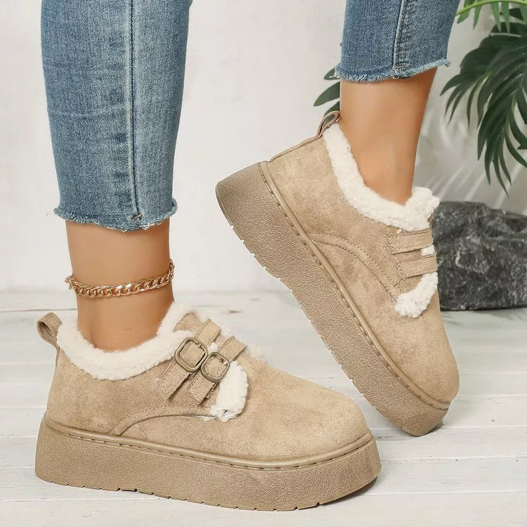Buckle Strap Faux Fur Trim Platform Boots