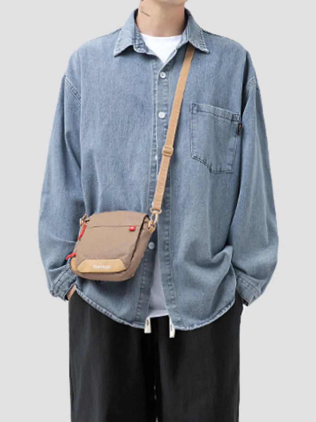 Men's Plus Size Collared Neck Long Sleeve Denim Shirt