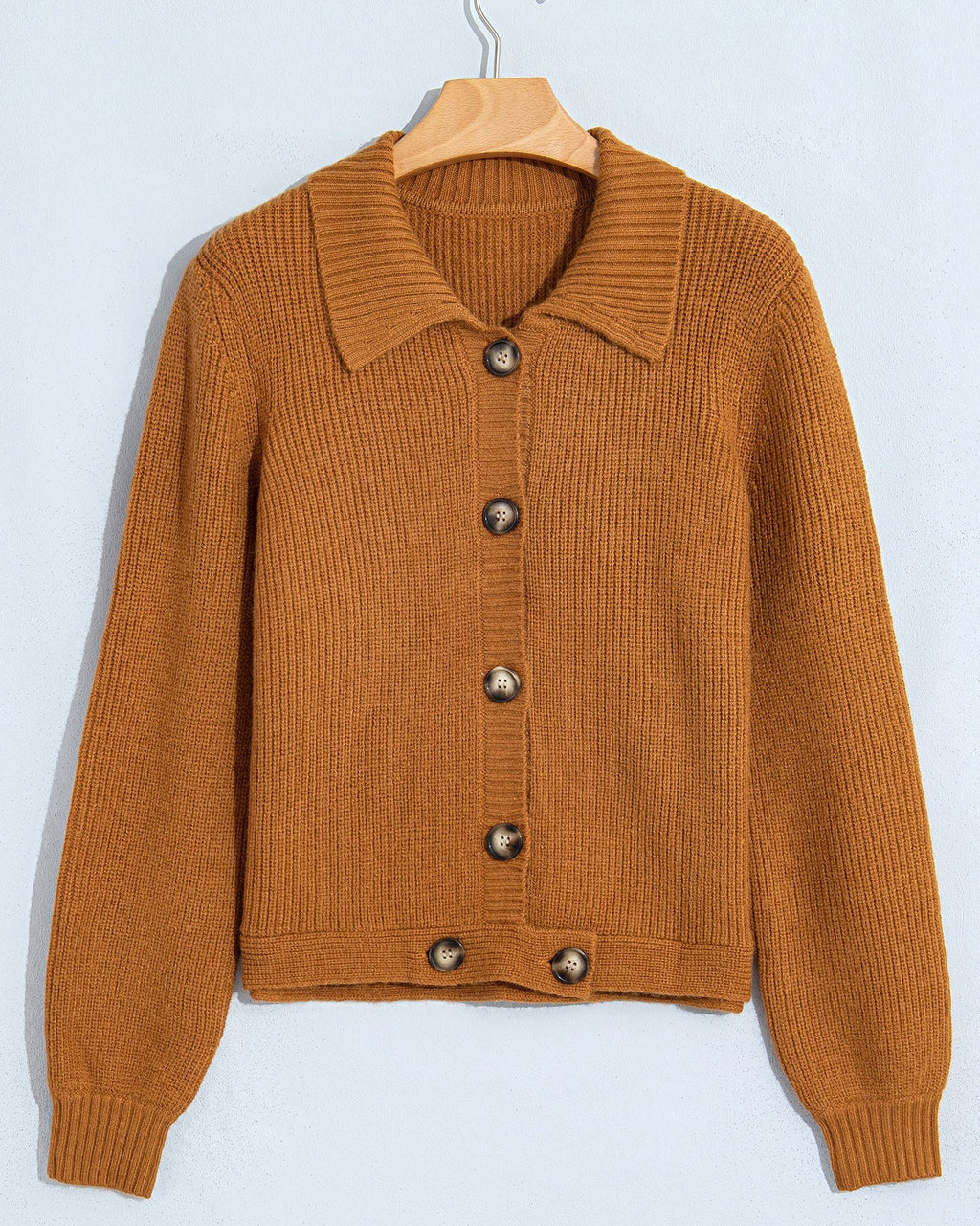 Scottie Ribbed Knit Collar Button Front Long Sleeve Cardigan