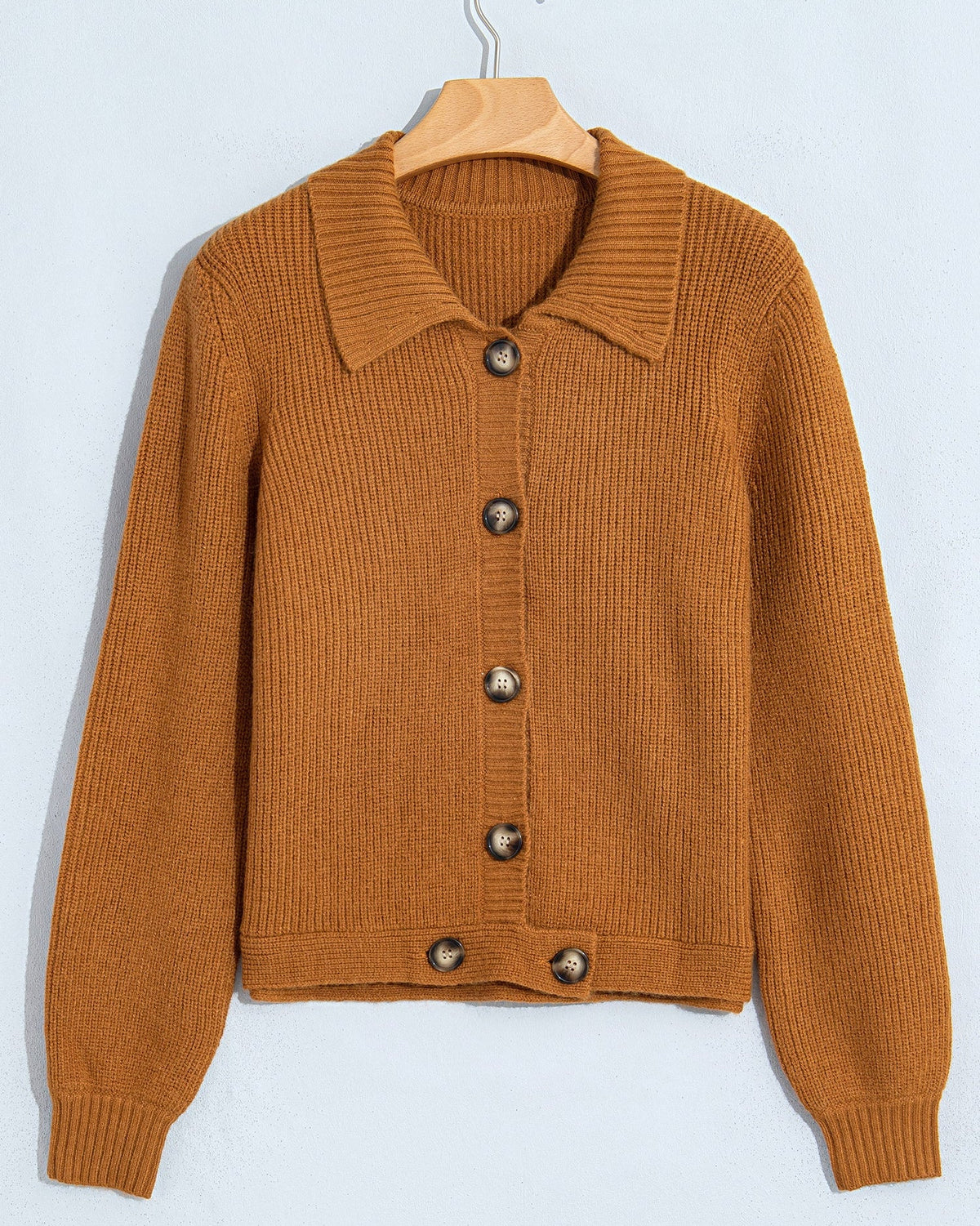 Scottie Ribbed Knit Collar Button Front Long Sleeve Cardigan
