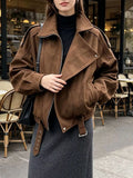 Asymmetrical Zipper Moto Jacket with Belt Detail