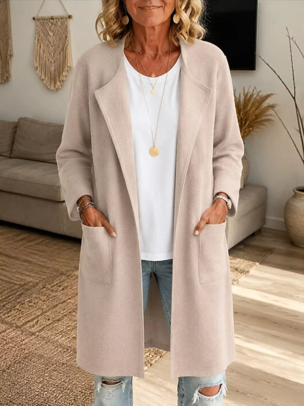 Full Size Open-Front Longline Knit Outerwear Plus Size