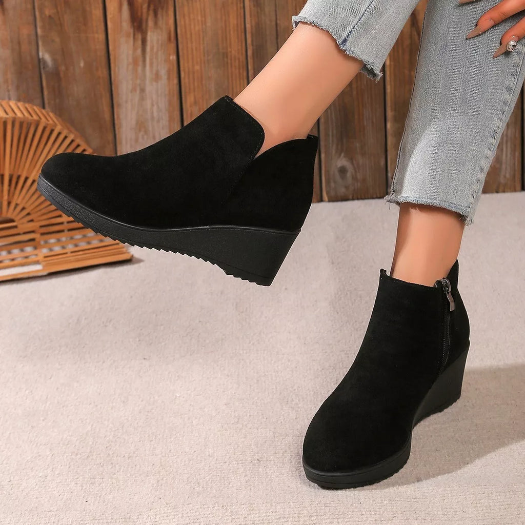 Round Toe Wedge Ankle Boots