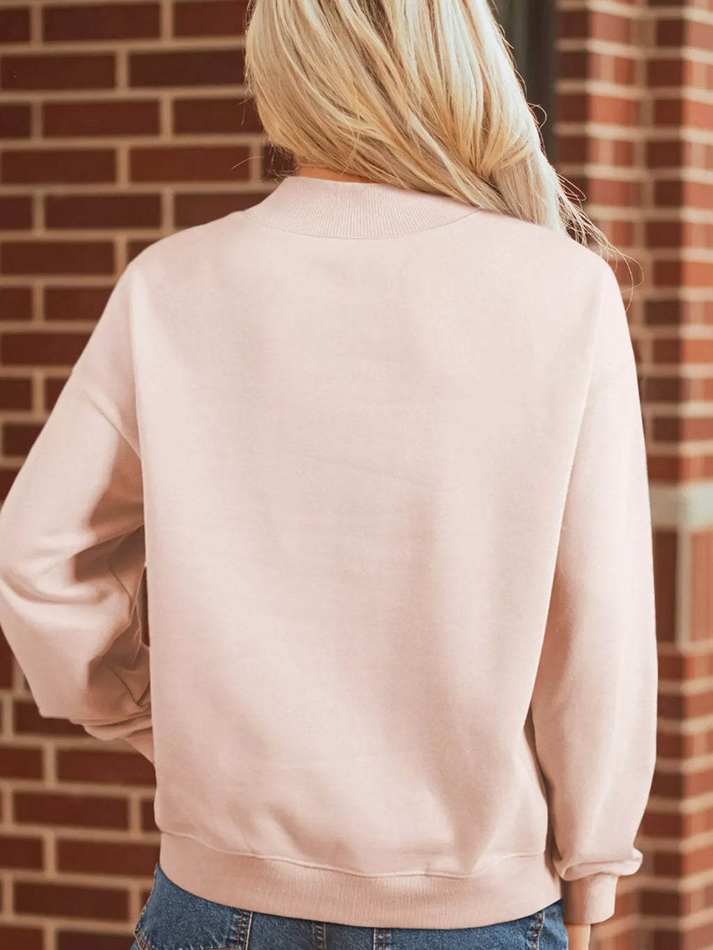 Sequin Candy Cane Ribbed Mock Neck Christmas Sweatshirt