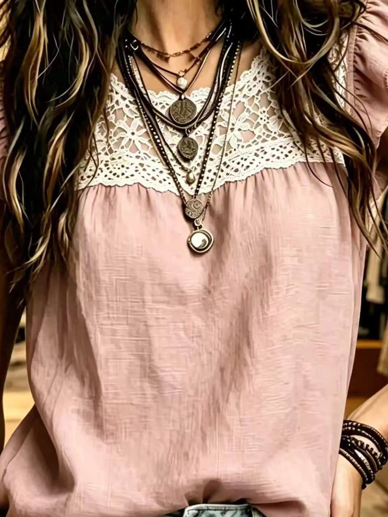 Full Size Lace Trim Ruffle Sleeve Blouse Plus Size
