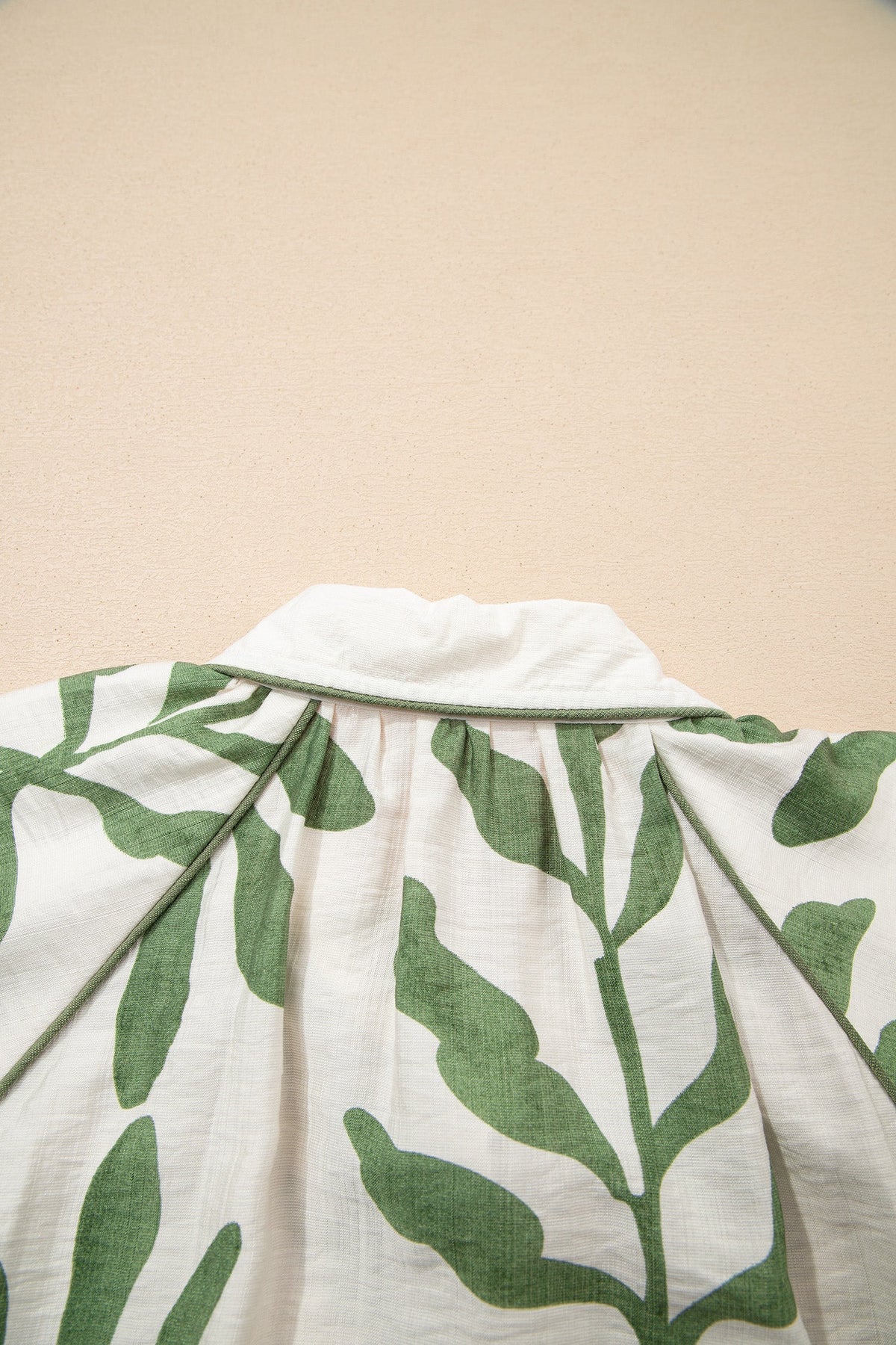 Leaf Short Balloon Sleeve Buttoned Shirt