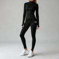 2026 Fall New Stand Collar Zipper Yoga Outfit For Women, Long Sleeve Two-Piece Set With Pockets And Peach Hip-Enhancing Fitness Pants