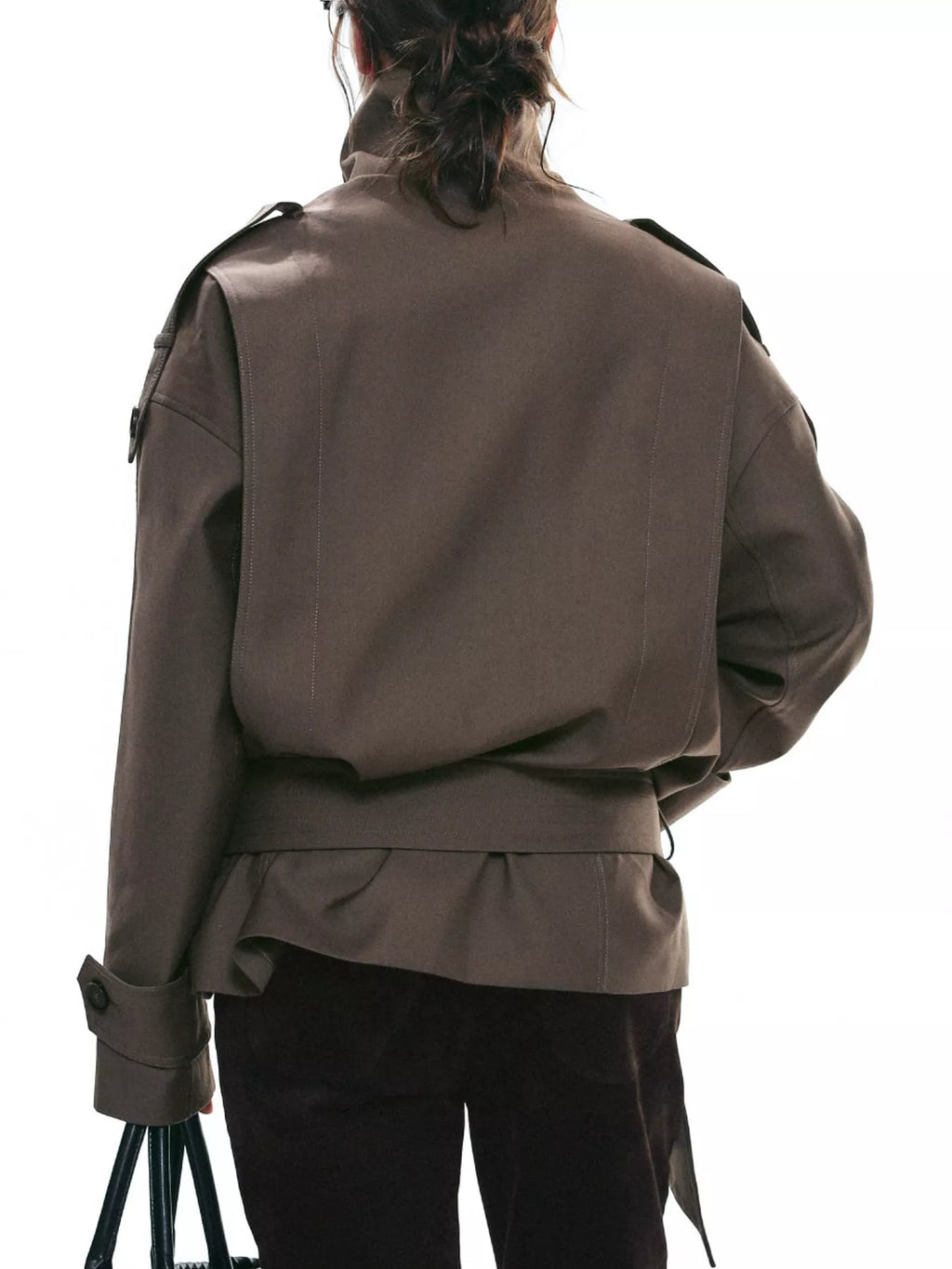 Belted Waist Button Up Trench Jacket