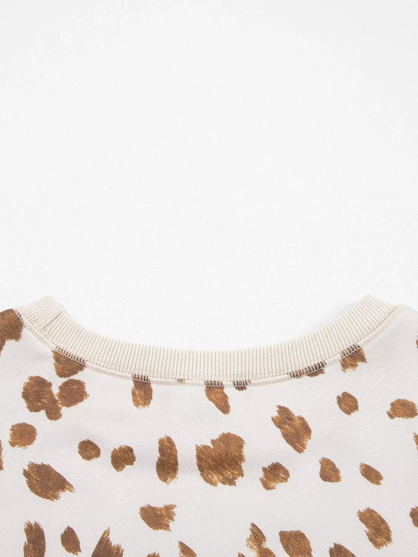 Leopard Print Dropped Shoulder Round Neck Casual Sweatshirt