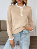 Lace Trim Button Detail Sweater