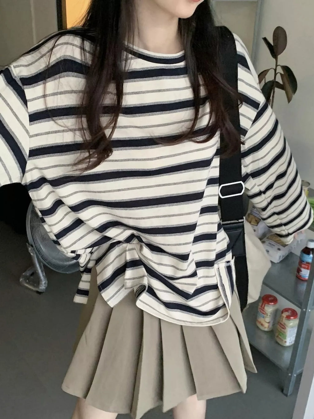 Oversized Striped Crew Neck T-Shirt