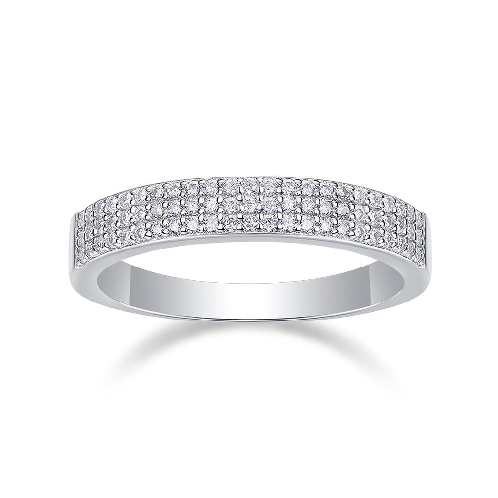 S925 Silver 2.4g Platinum Plated Moissanite Ring, 4.0mm 69pcs D VVS1 Micro Pave Band, GRA Certified US 5-9