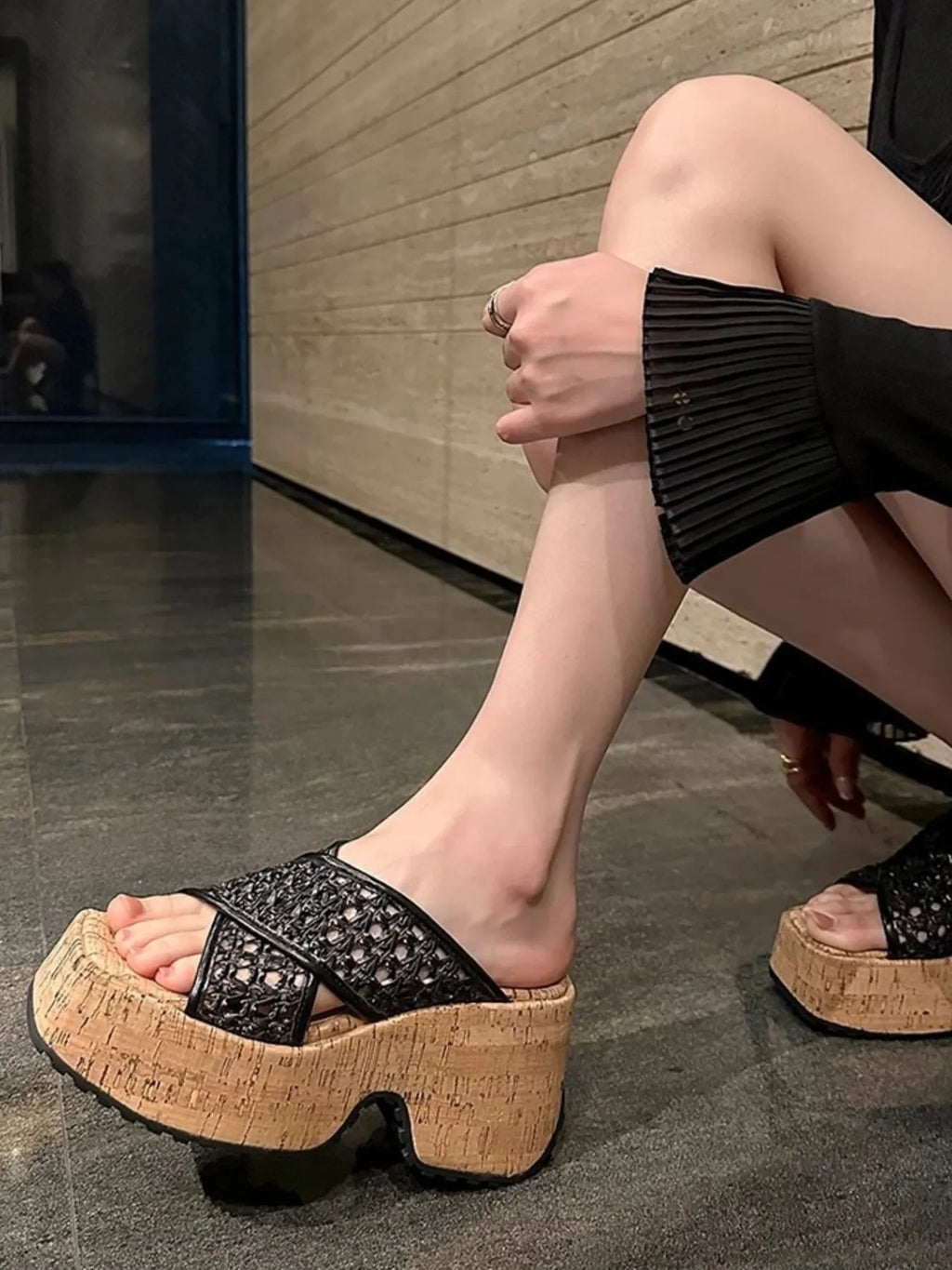 Hollow Out Mesh Platform Sandals