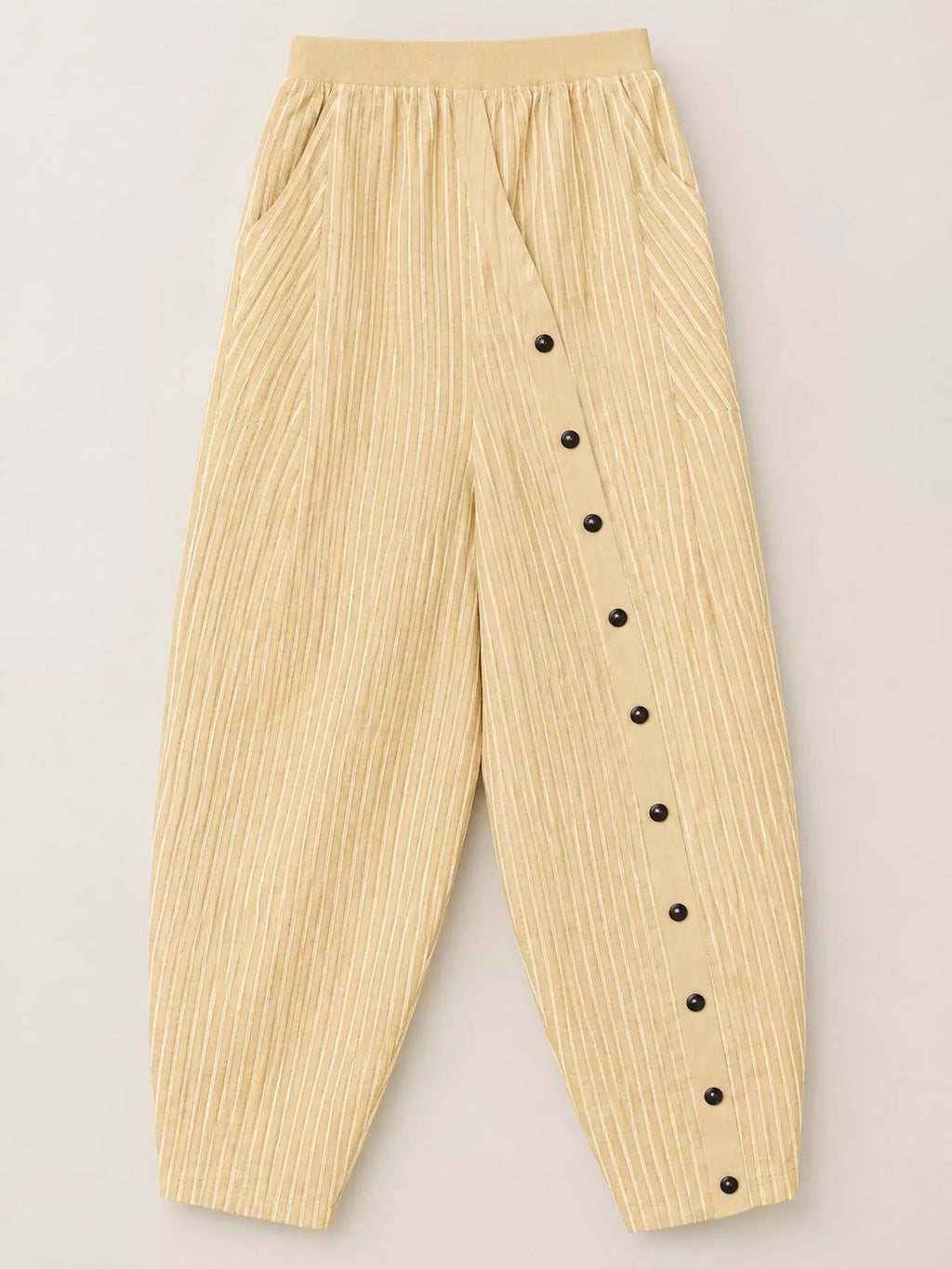 Striped Casual Pants with Side Button Detail
