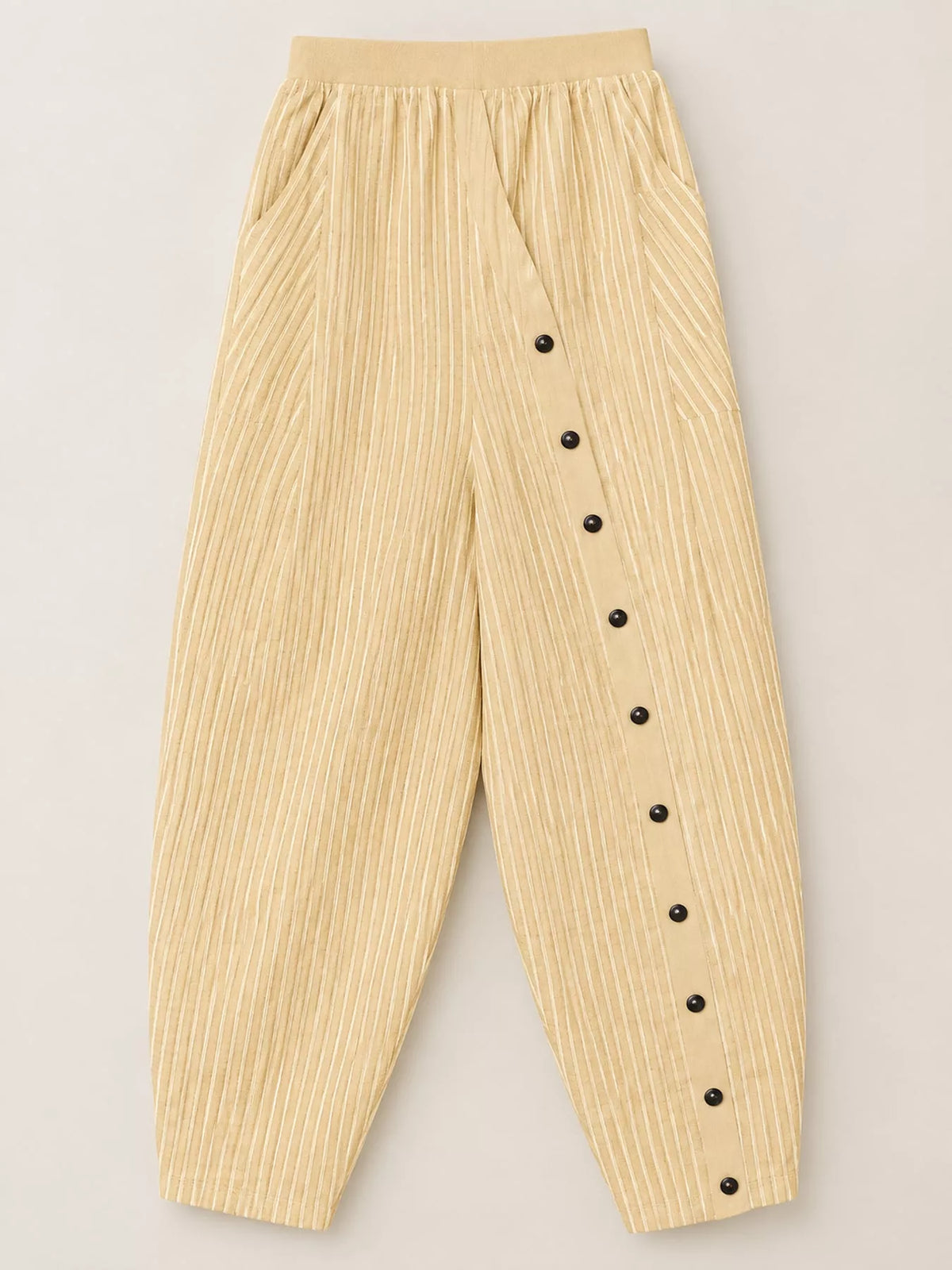 Striped Casual Pants with Side Button Detail