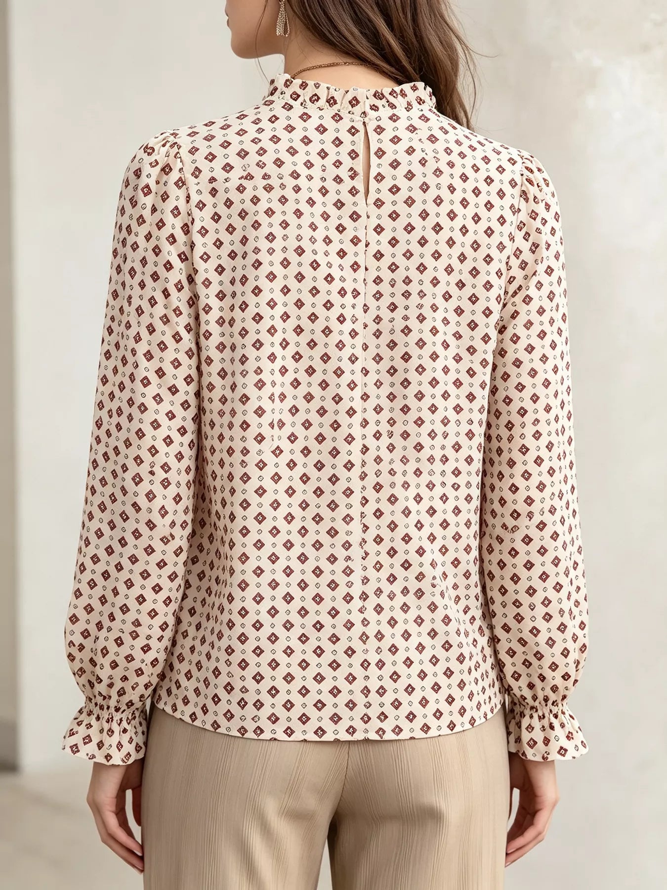 Printed Flounce Sleeve Blouse