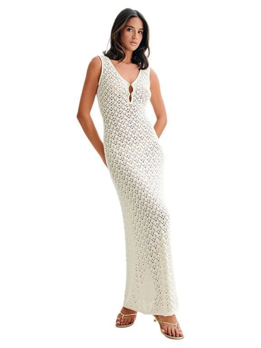 Openwork Knit Sleeveless Maxi Dress