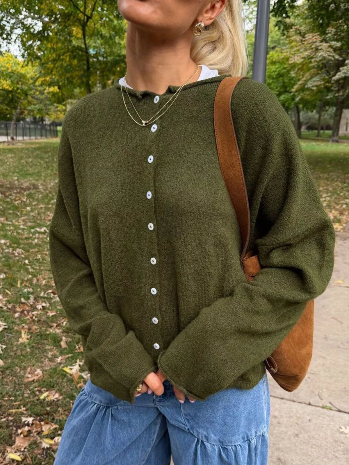 Button-Down Dropped Shoulder Cardigan